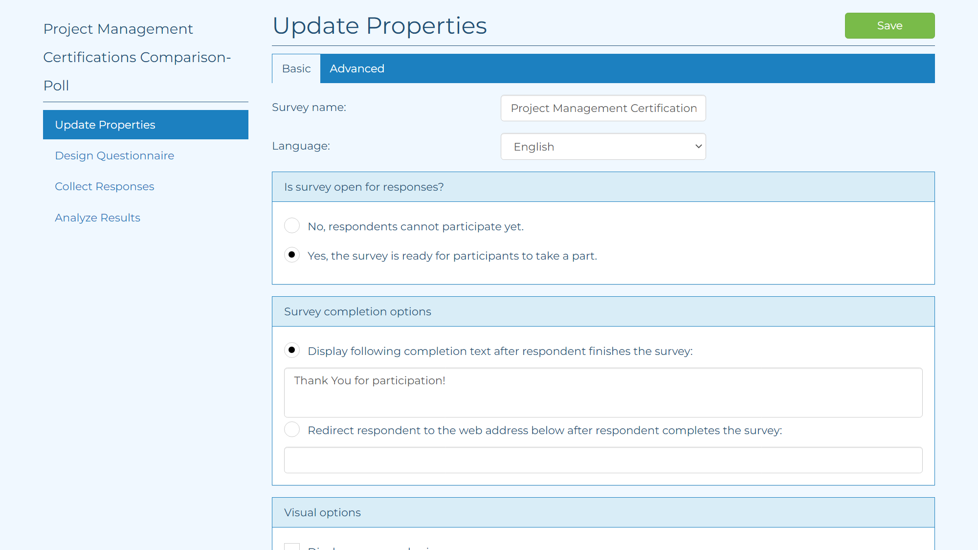 AkioSurvey screenshot: AkioSurvey updating properties