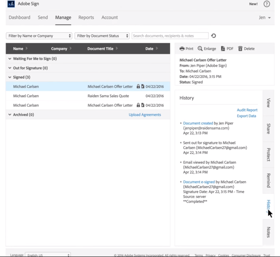 Adobe Sign document management