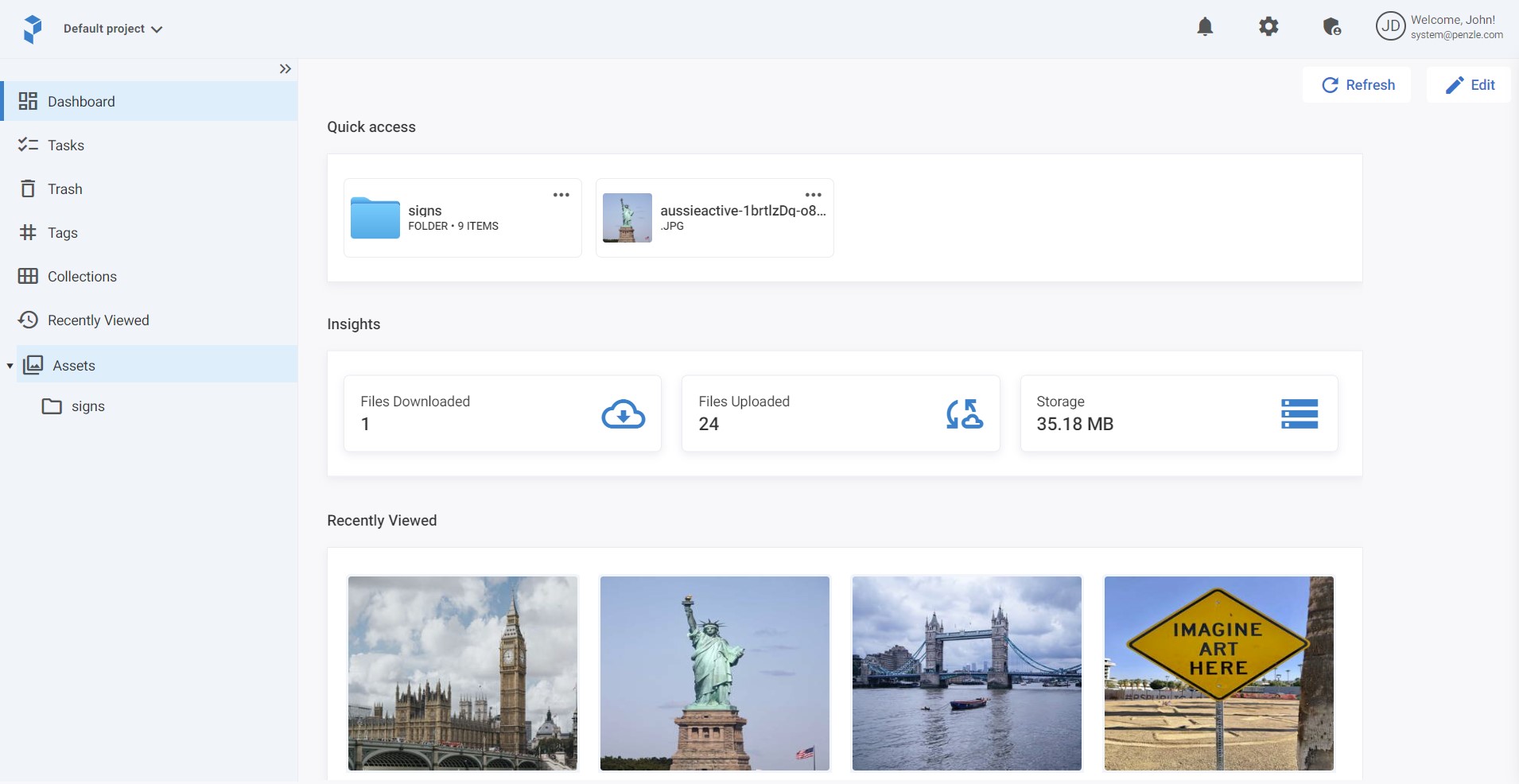 Penzle DAM screenshot: 
Penzle DAM dashboard
