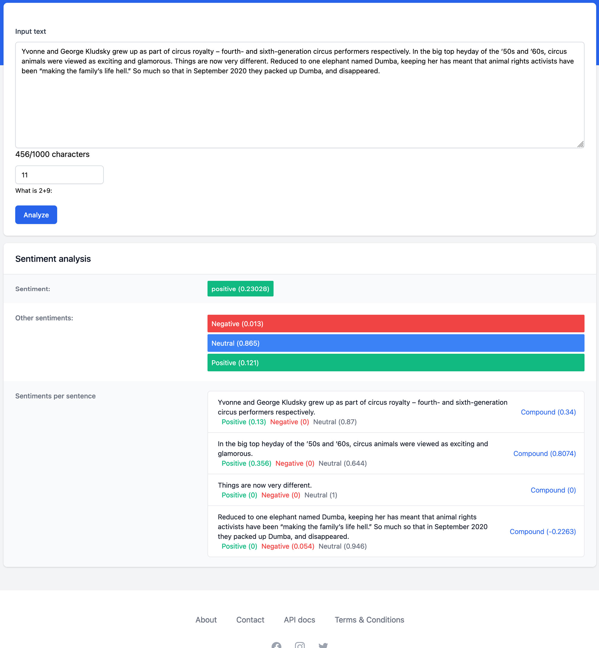 Tinq.ai screenshot: Tinq.ai sentiment analysis