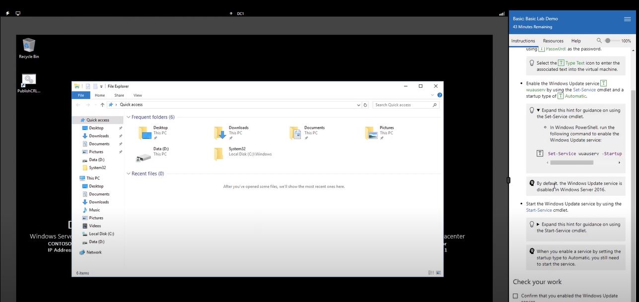 Skillable screenshot: Skillable virtual lab