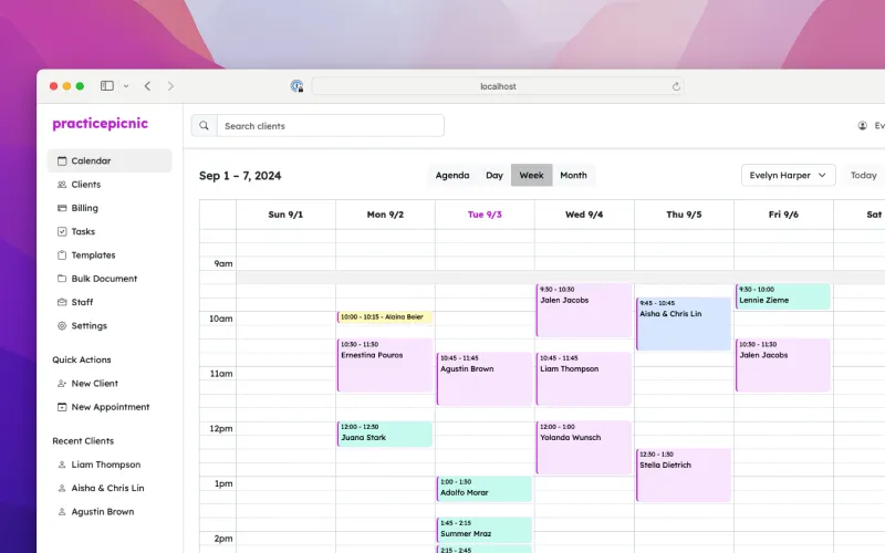 Practicepicnic screenshot: Practicepicnic scheduling