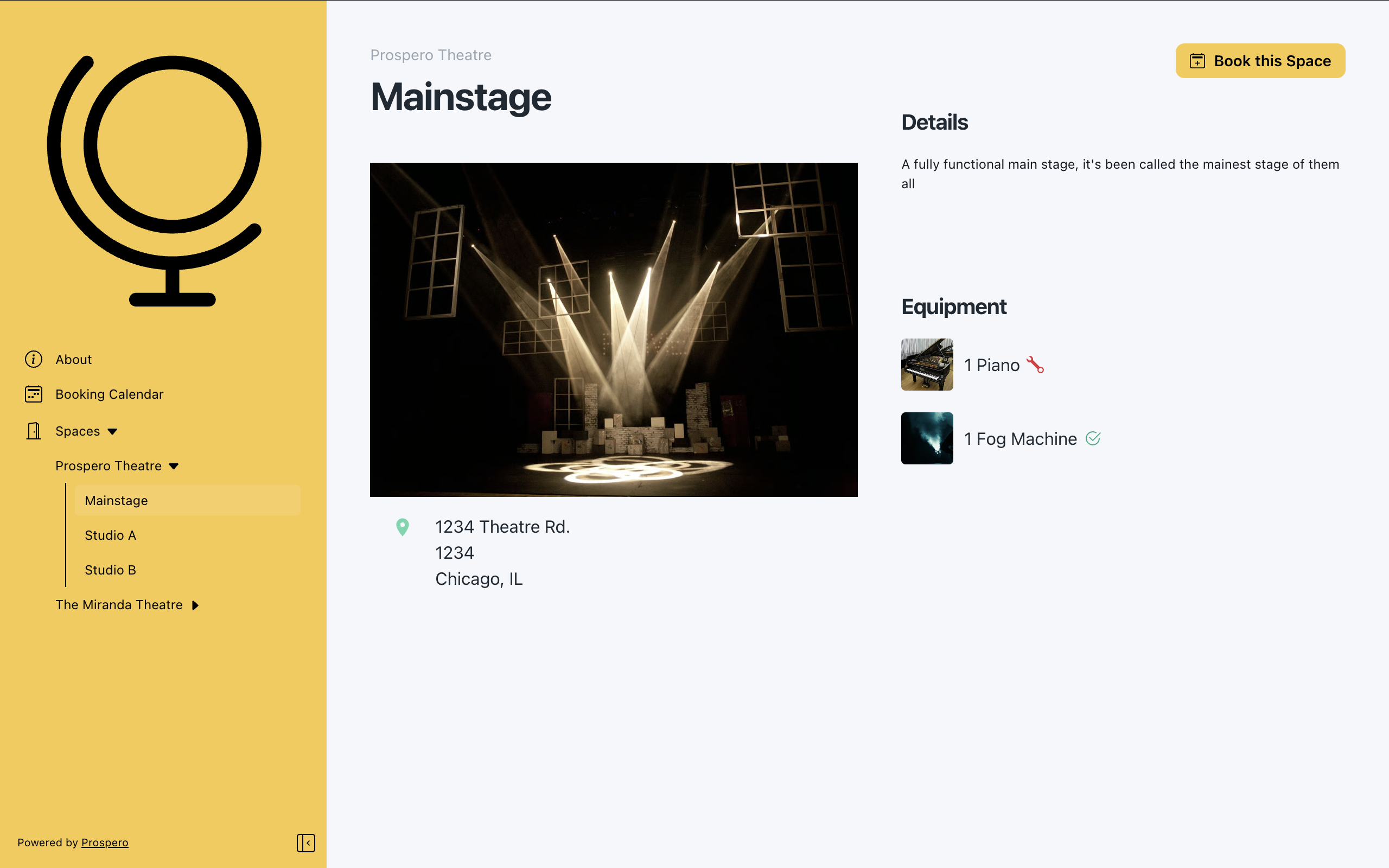 Prospero Software - Custom booking portal space home page