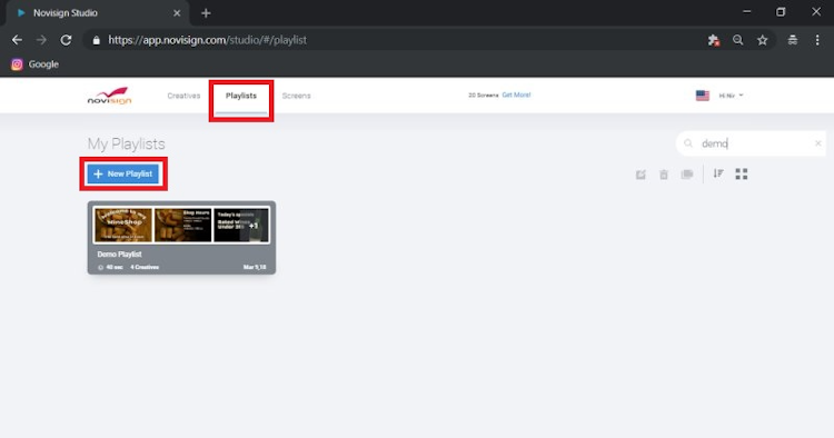 NoviSign screenshot: NoviSign Digital Signage allows users to create a playlist