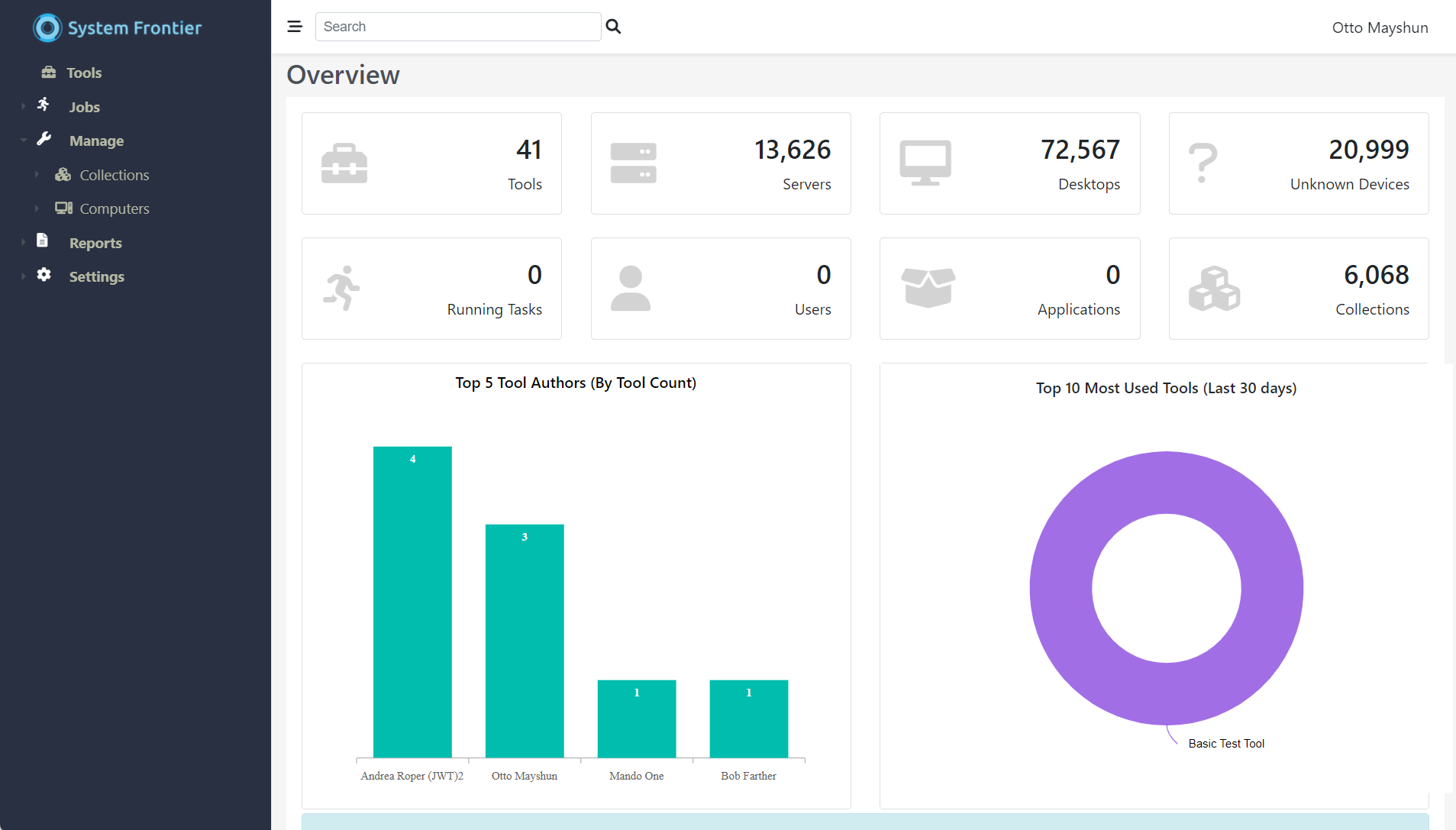 System Frontier Software - Main dashboard