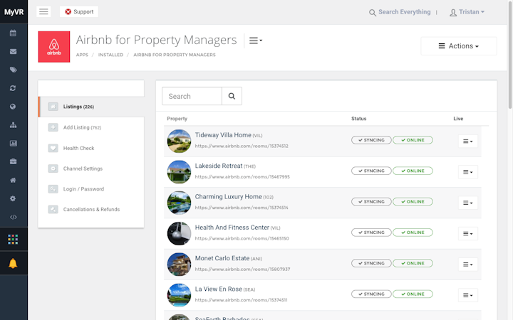 MyVR screenshot: Automatically list your properties across 70+ premium listings sites. MyVR offers users centralized management of their advertising across Airbnb, HomeAway, TripAdvisor, Booking.com, Expedia and more!