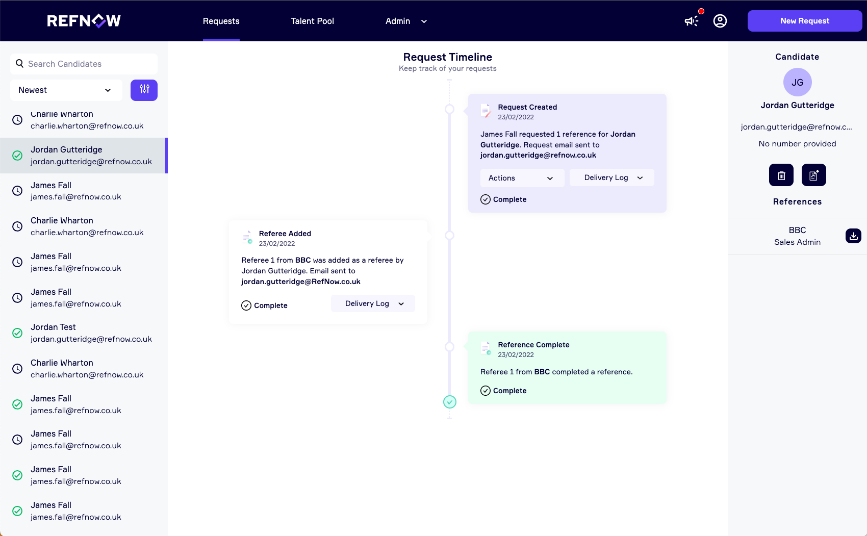 RefNow Software - Timeline view