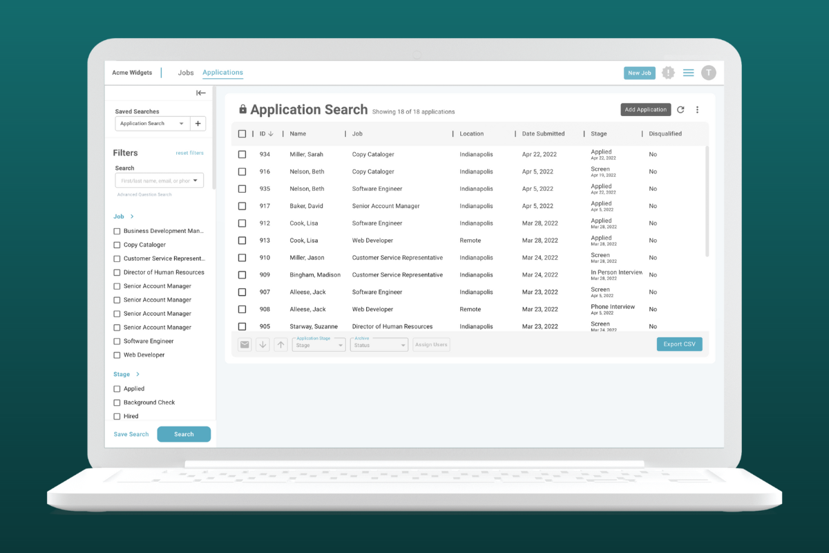ExactHire screenshot: Manage and Filter Job Applications