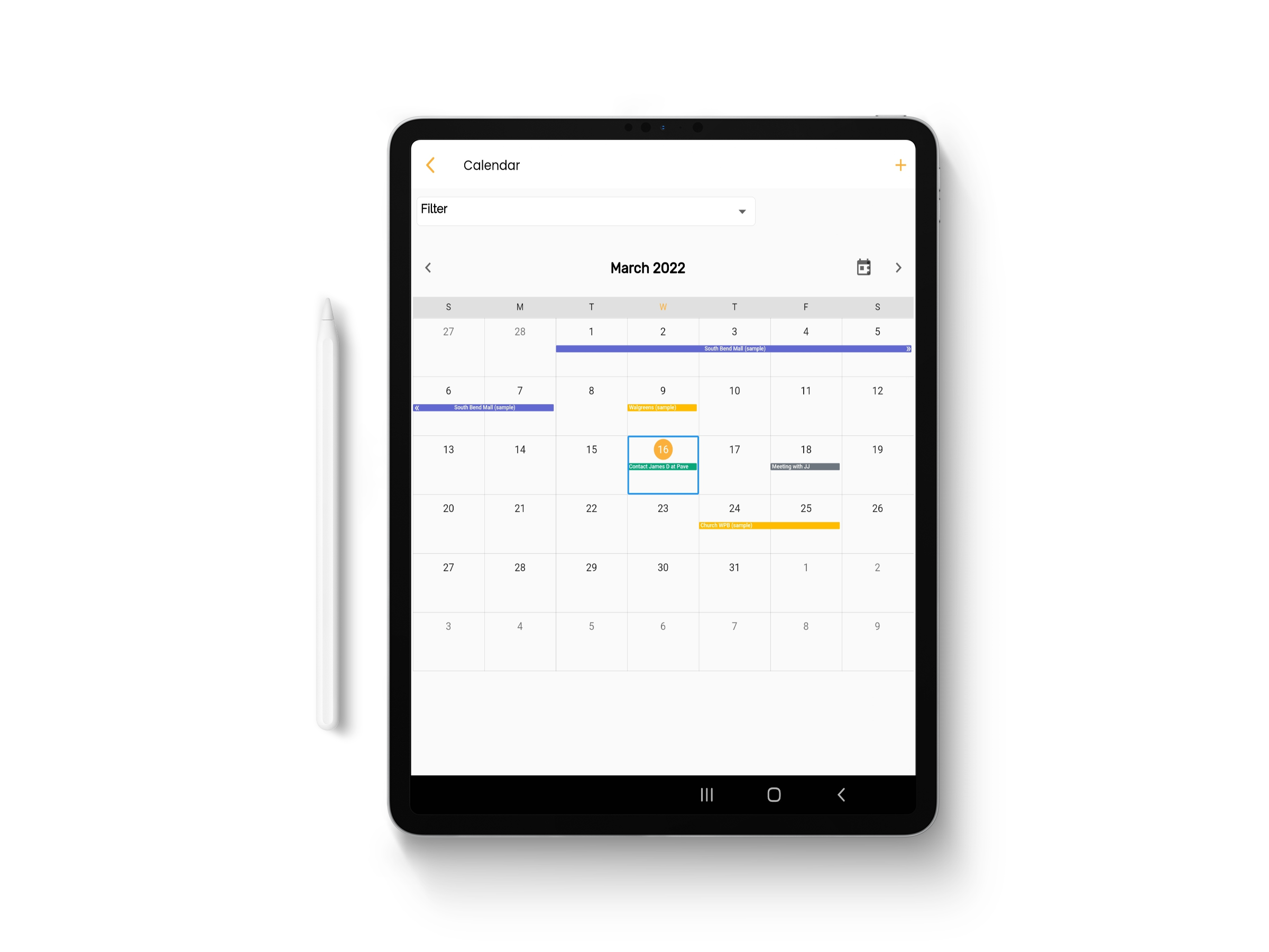 Calendar tablet view.