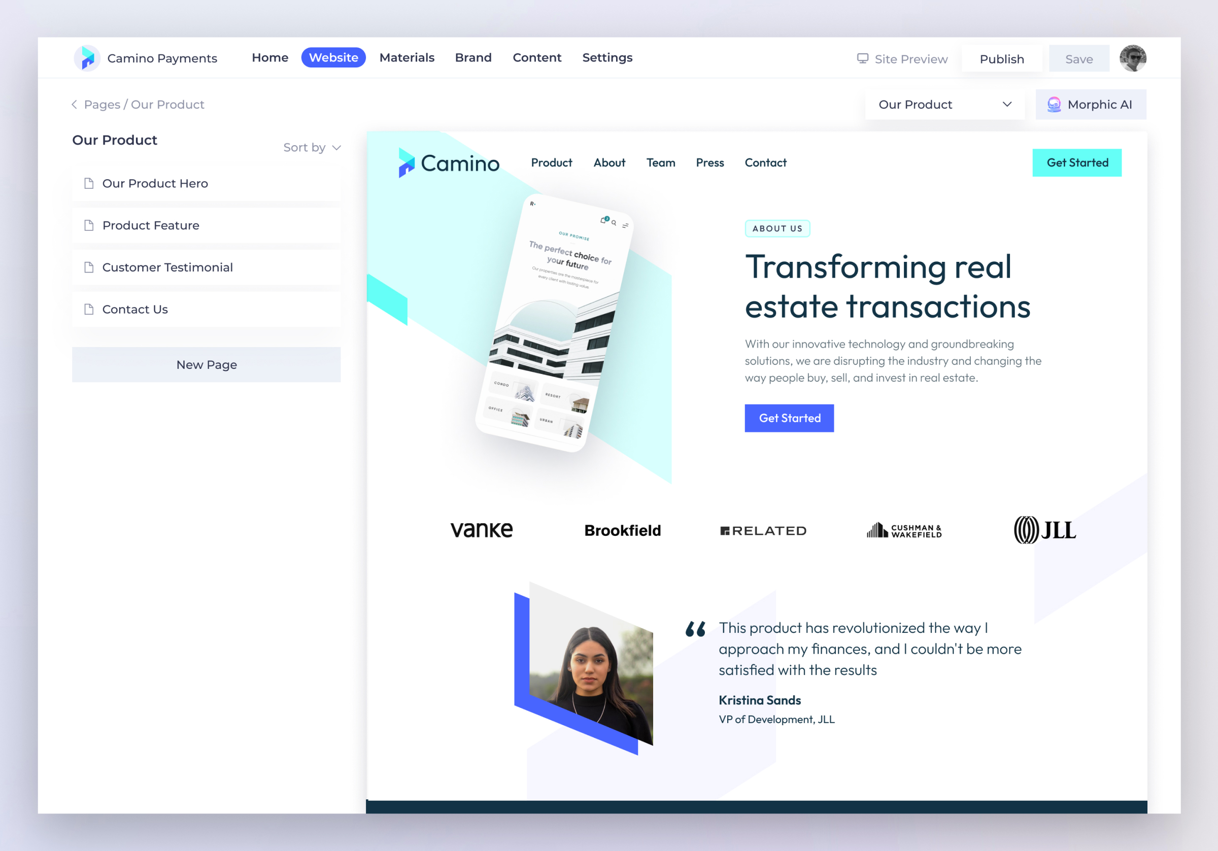 Morphic screenshot: Morphic Site Editor - Page