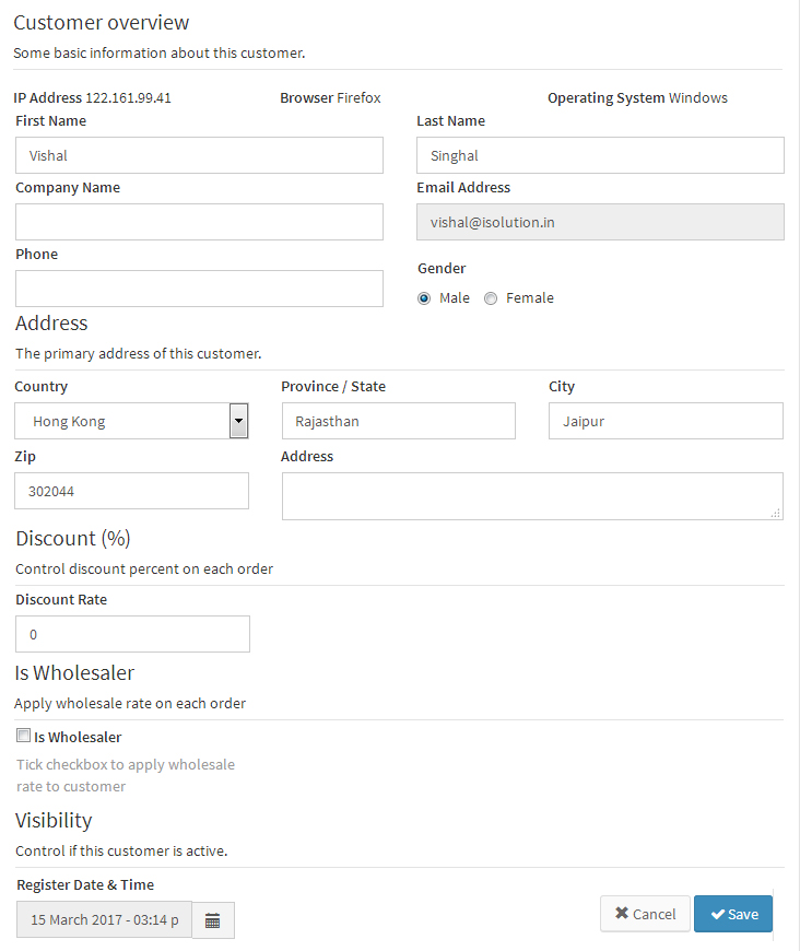 Shopaccino screenshot: Shopaccino customer overview