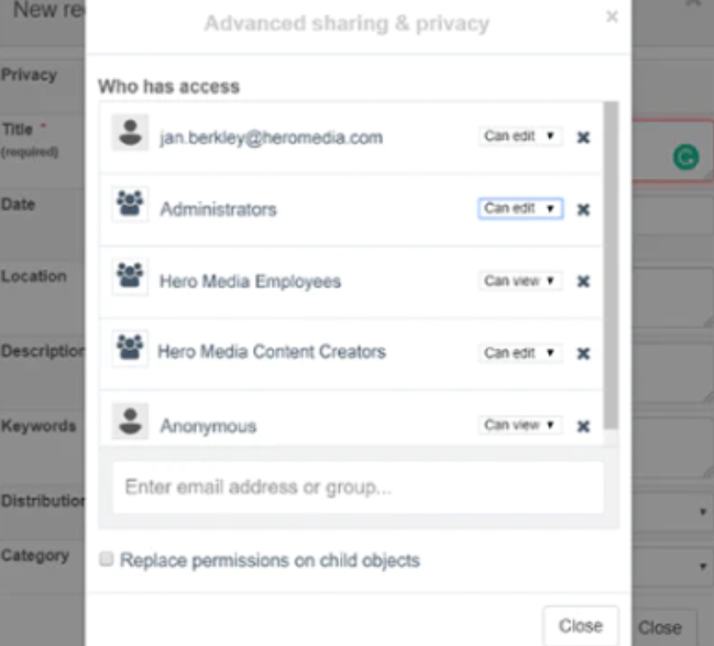 Imagen advanced sharing and privacy settings
