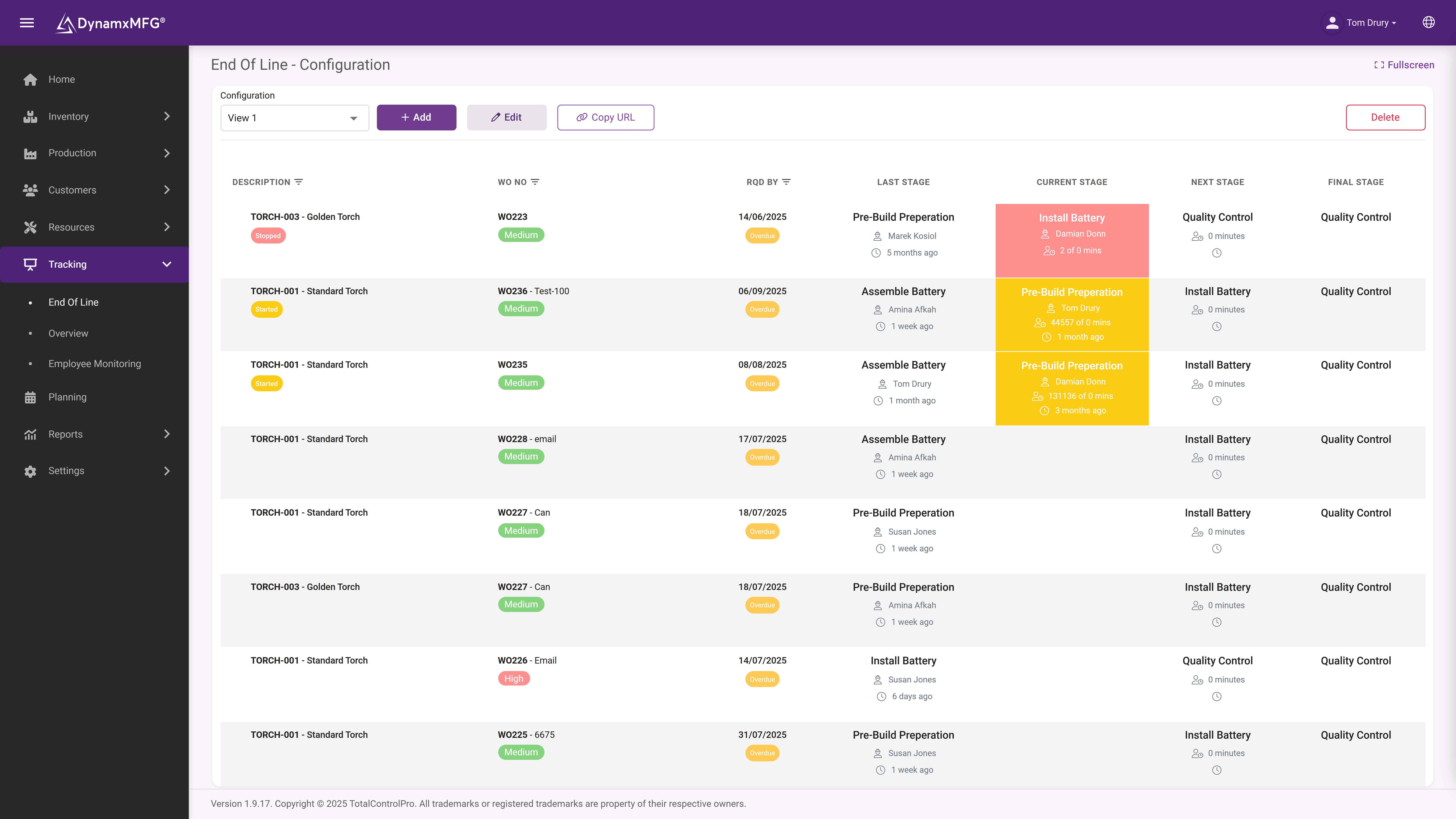 DynamxMFG Software - The End of Line tracking screen in DynamxMFG provides real-time visibility into the final stages of production, ensuring every job meets quality and delivery requirements.