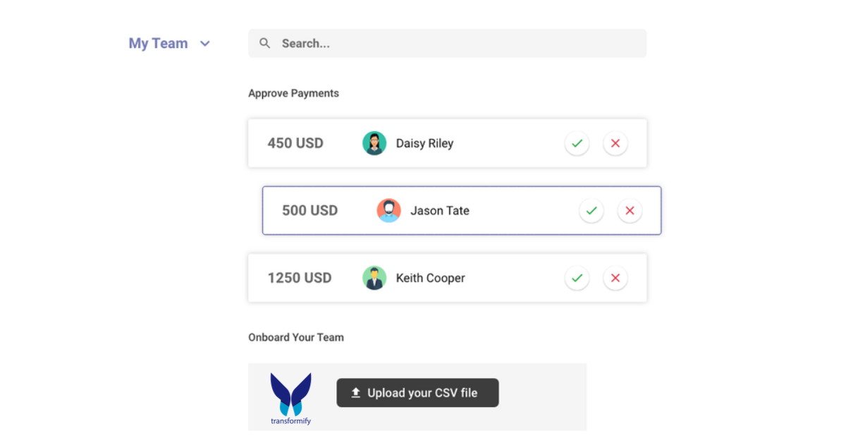 Transformify approve payments