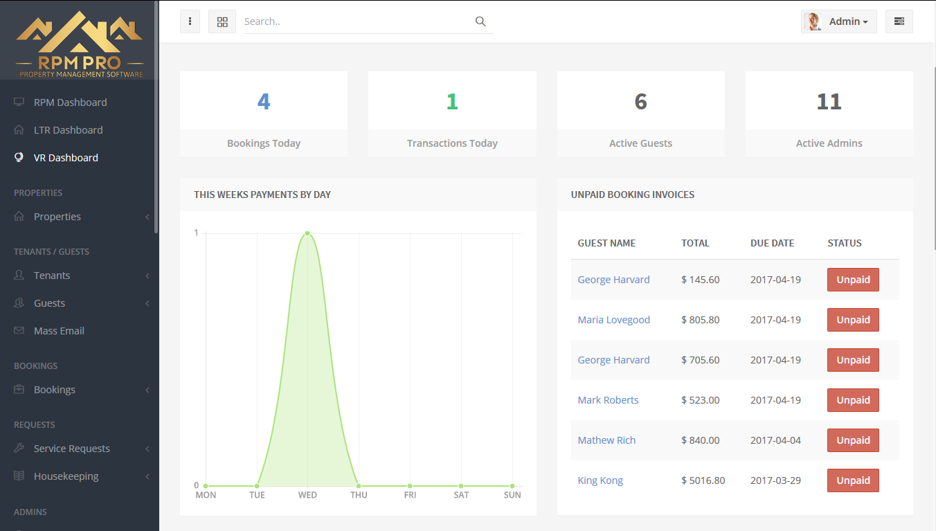 RPM Pro Software - Vacation Rental dashboard