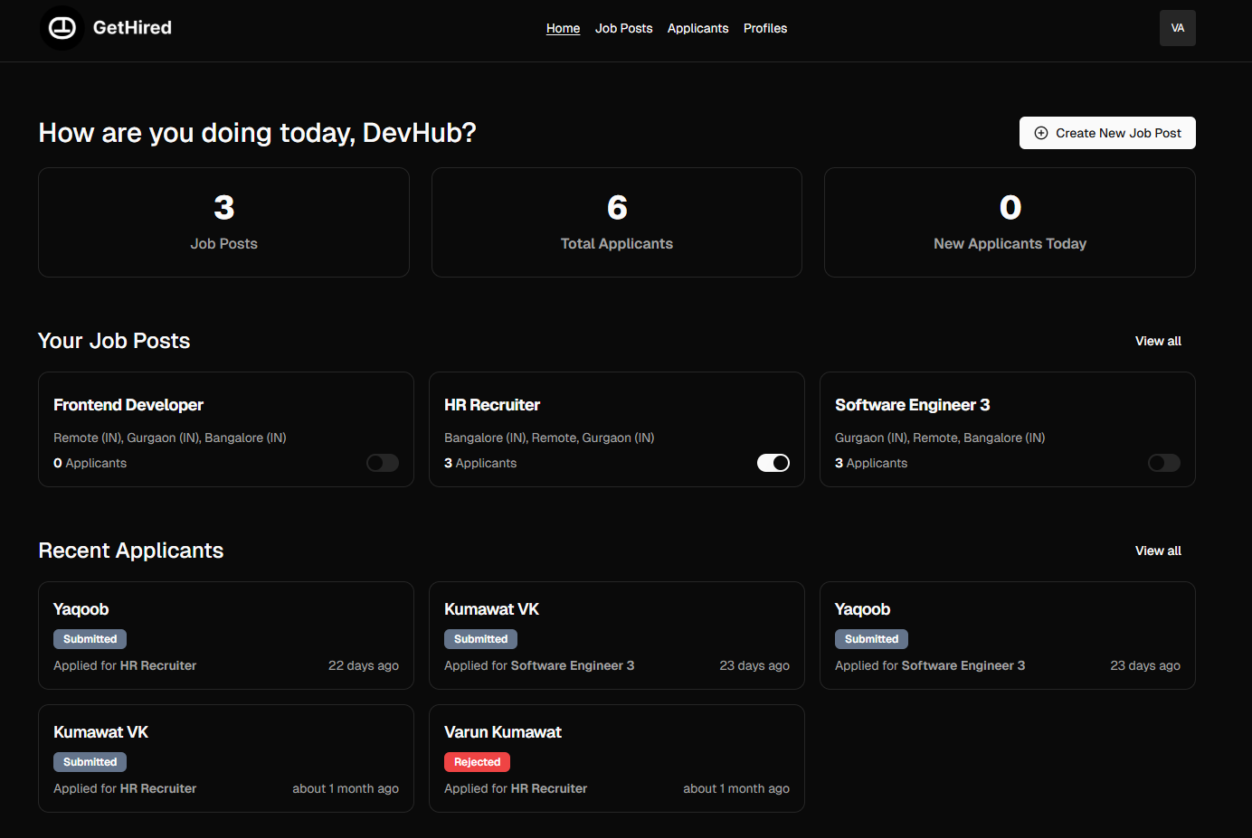 GetHired Software - GetHired company dashboard - thumbnail
