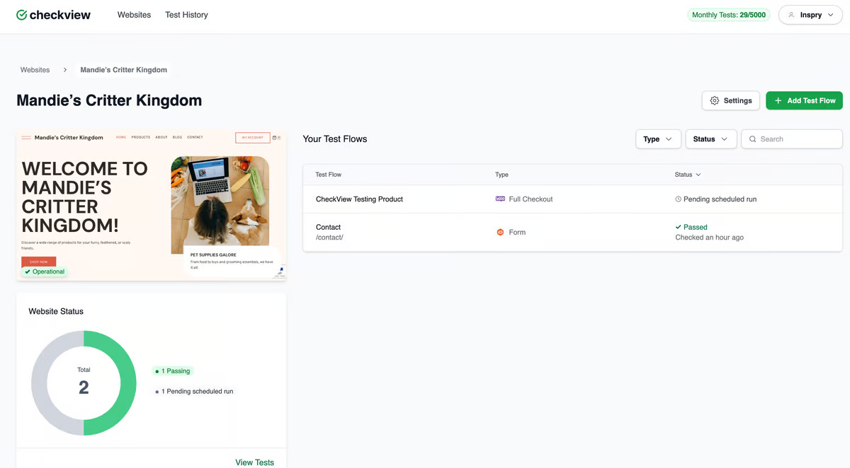 CheckView screenshot: CheckView dashboard