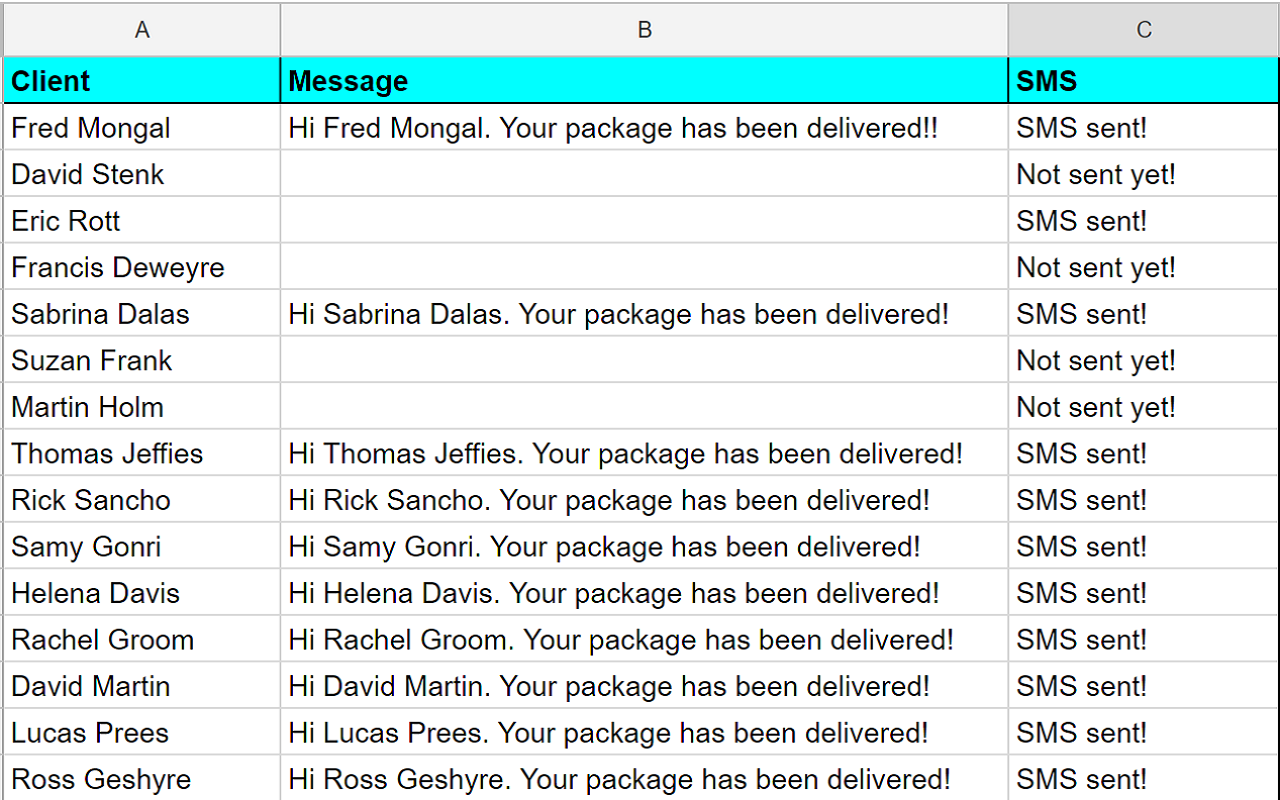 Sheet SMS screenshot: Send SMS from Google Sheets