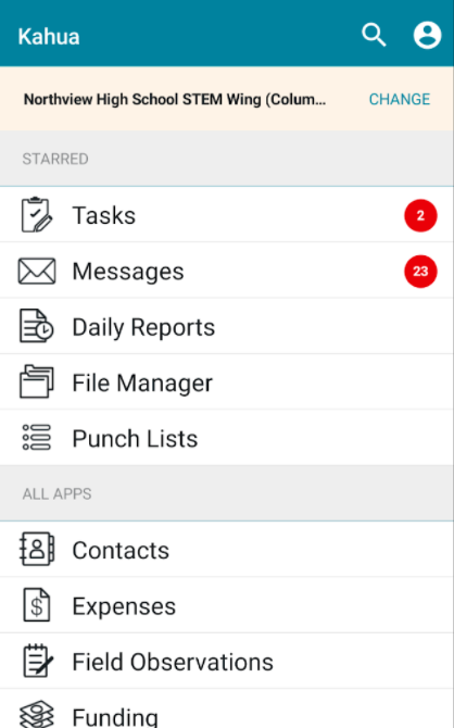 Kahua dashboard