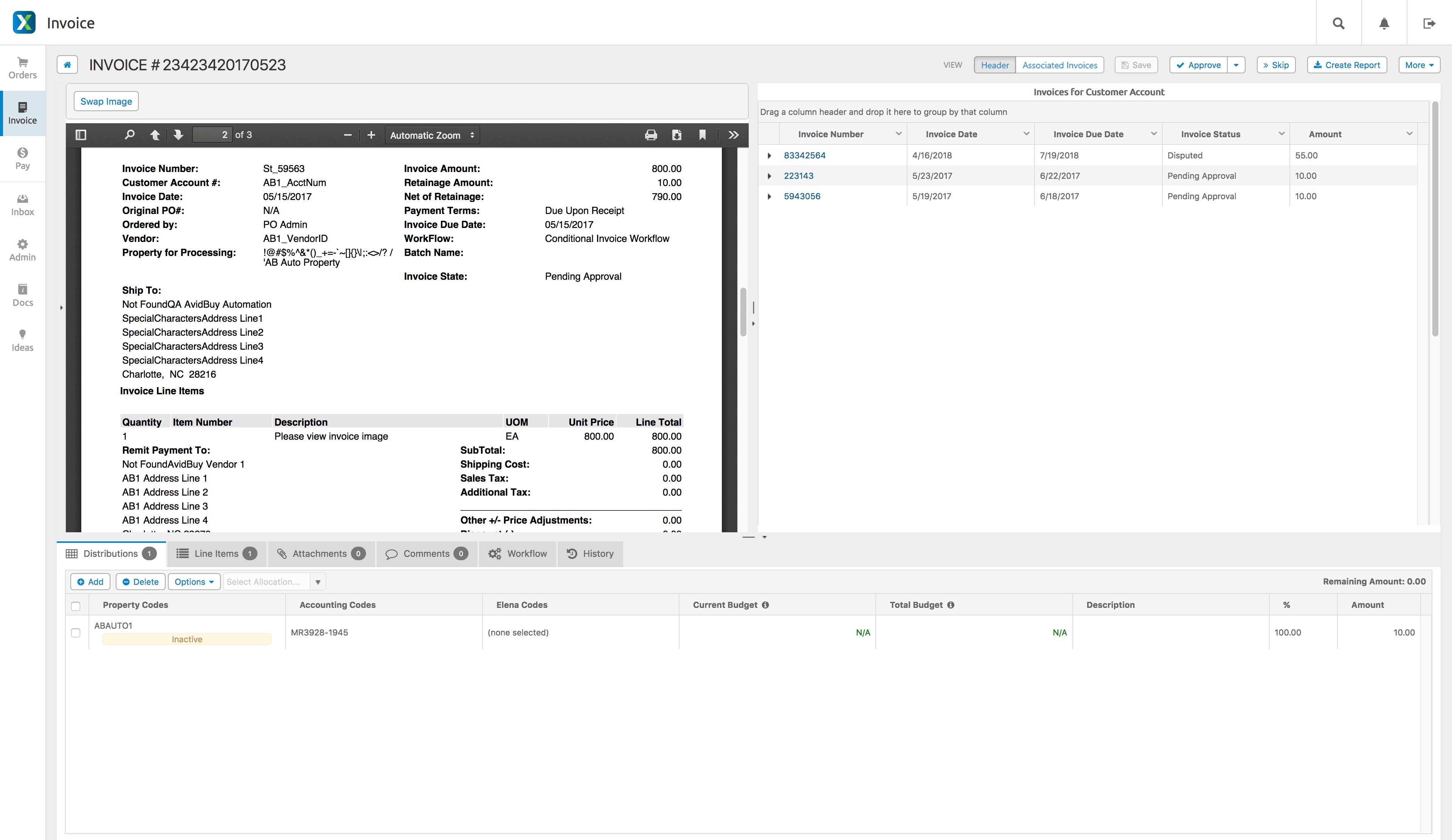 AvidXchange associated invoices screenshot
