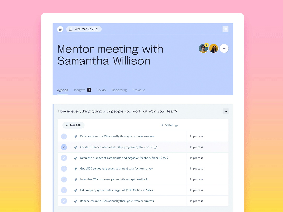 Run 1-to-1 meetings with insights and recommendations