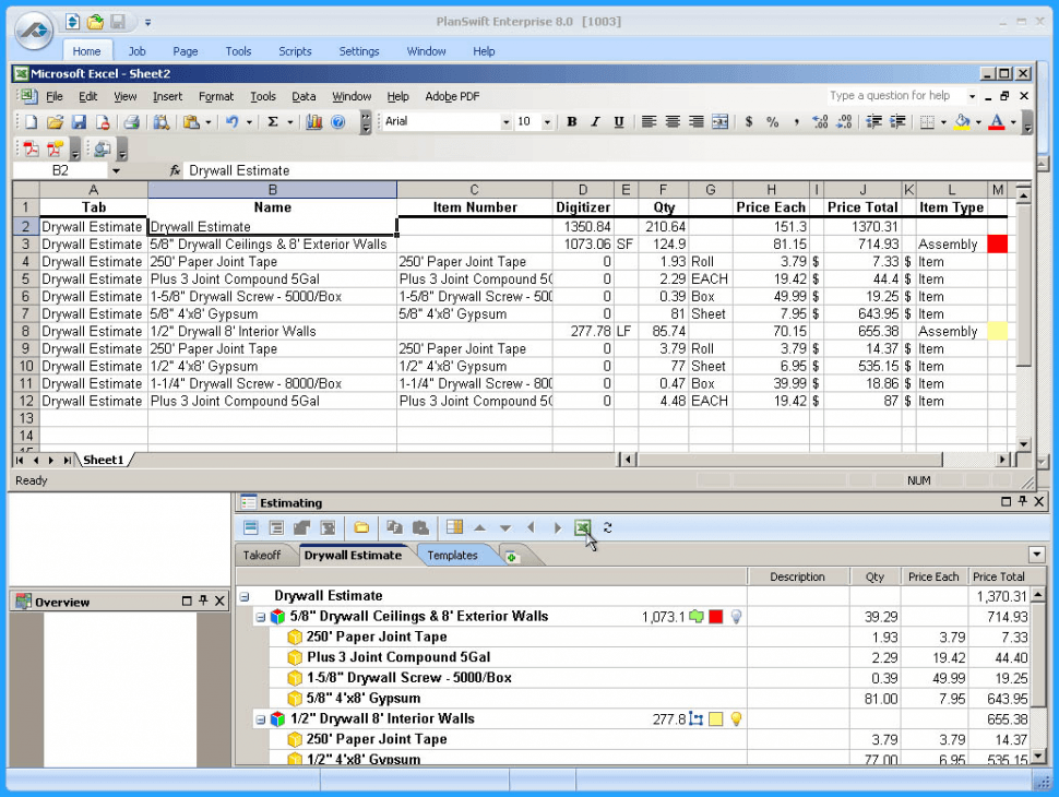 Easily export Estimating quantities & costs to Excel
