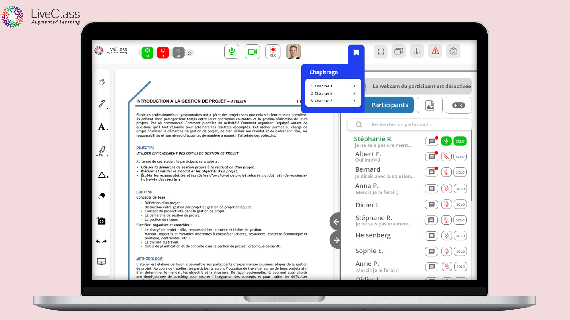 LiveClass screenshot: Séance LiveClass