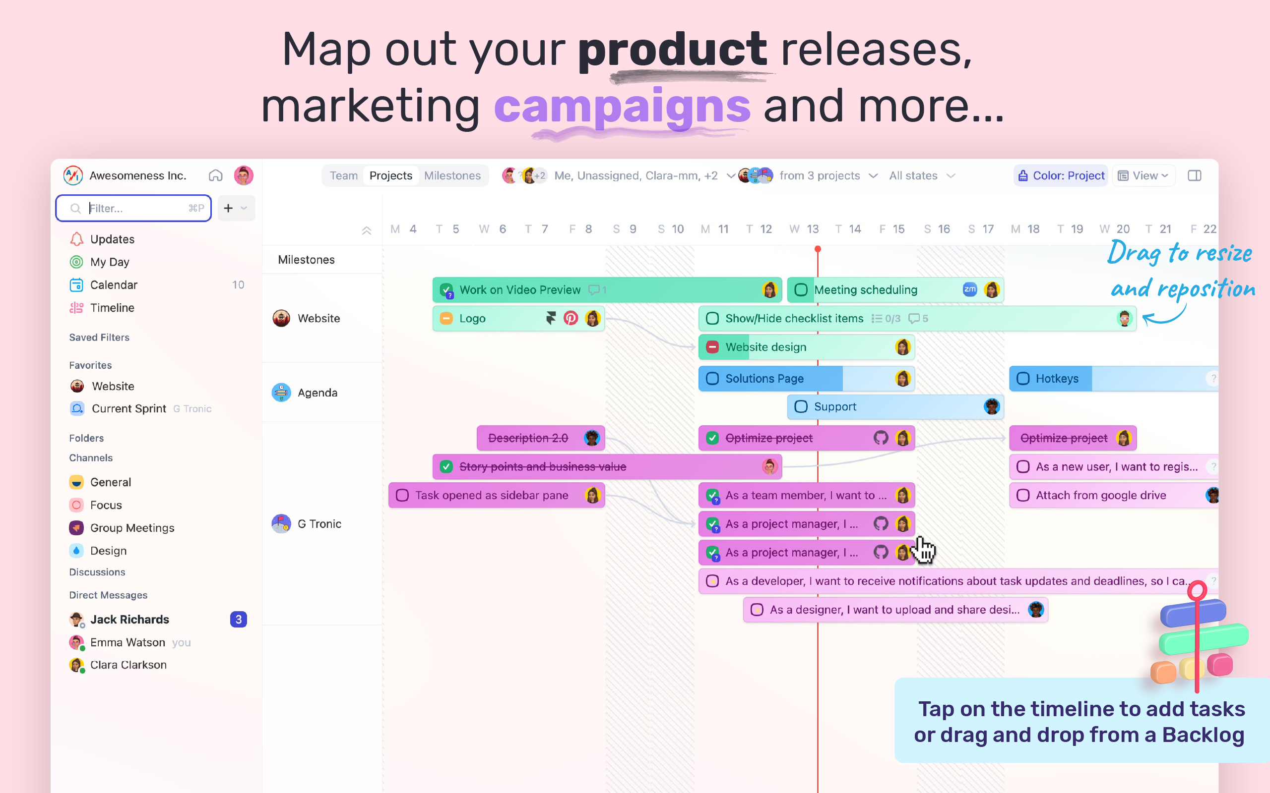 Map our product releases, marketing campaigns, and strategy.