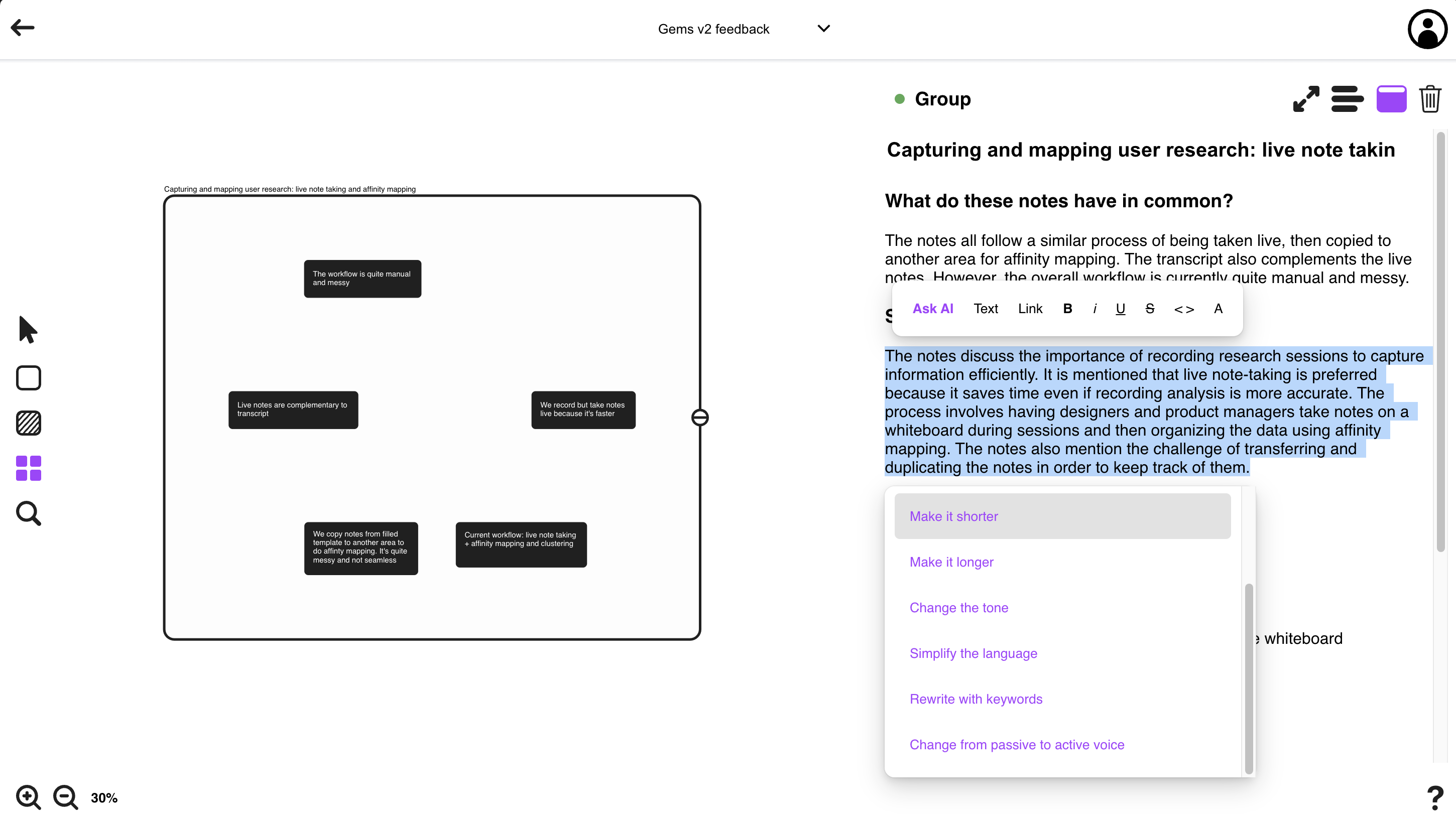 Ask AI to refine text to write research reports more efficiently.