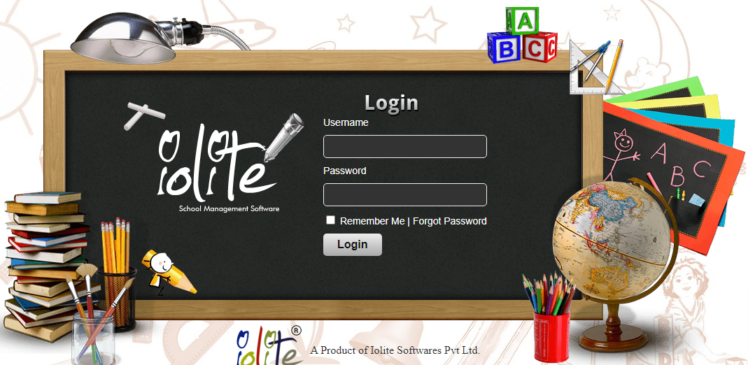 
Iolite School Management Software login screen