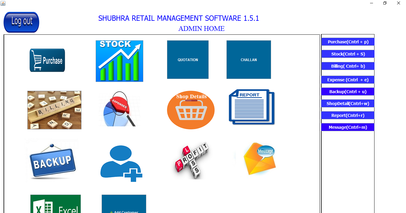 Shubhra Retail Management admin homepage