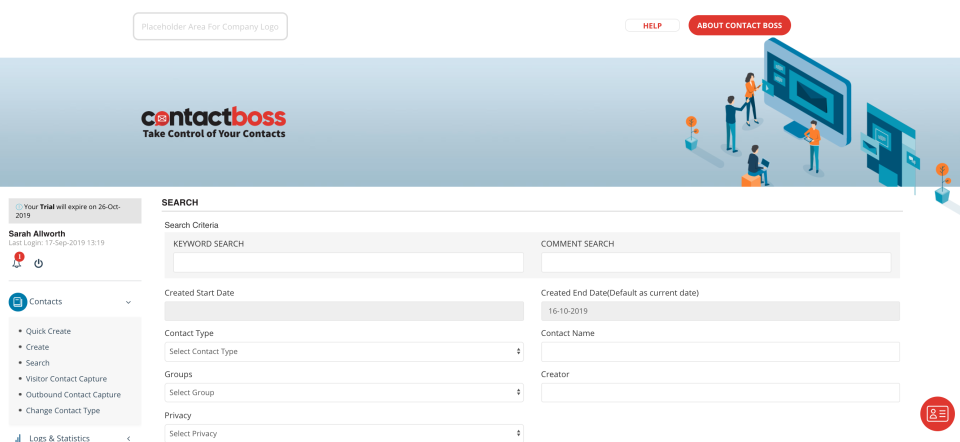 Contact Boss screenshot: Contact Boss search capability