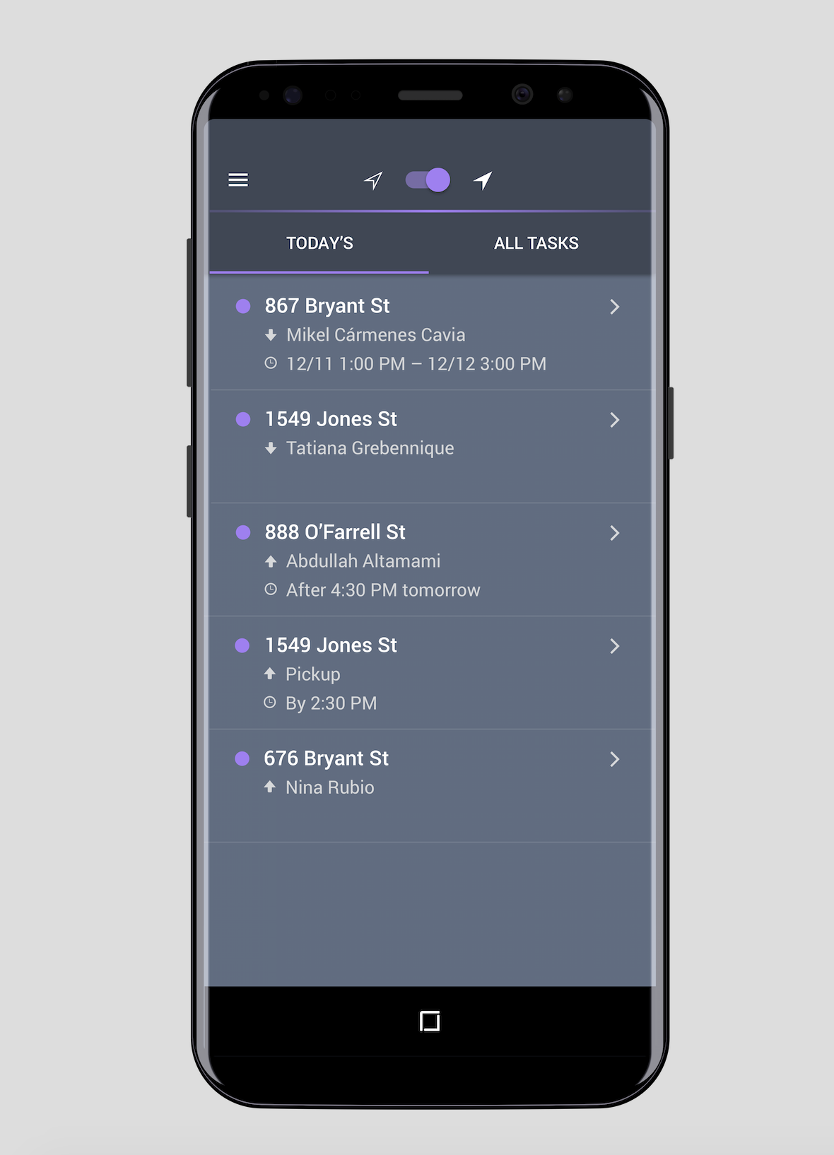 Onfleet Android task list screenshot