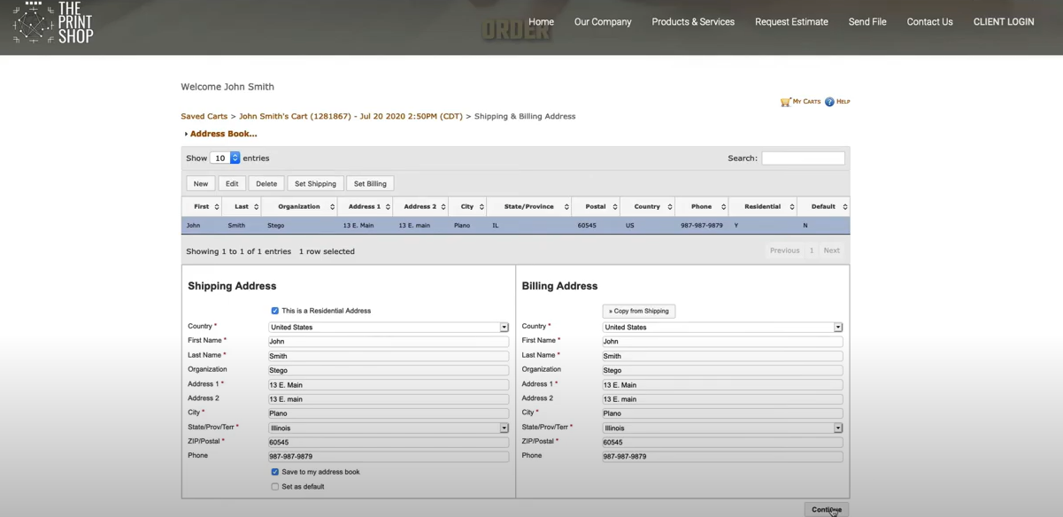 MyOrderDesk screenshot: MyOrderDesk shipping & billing address