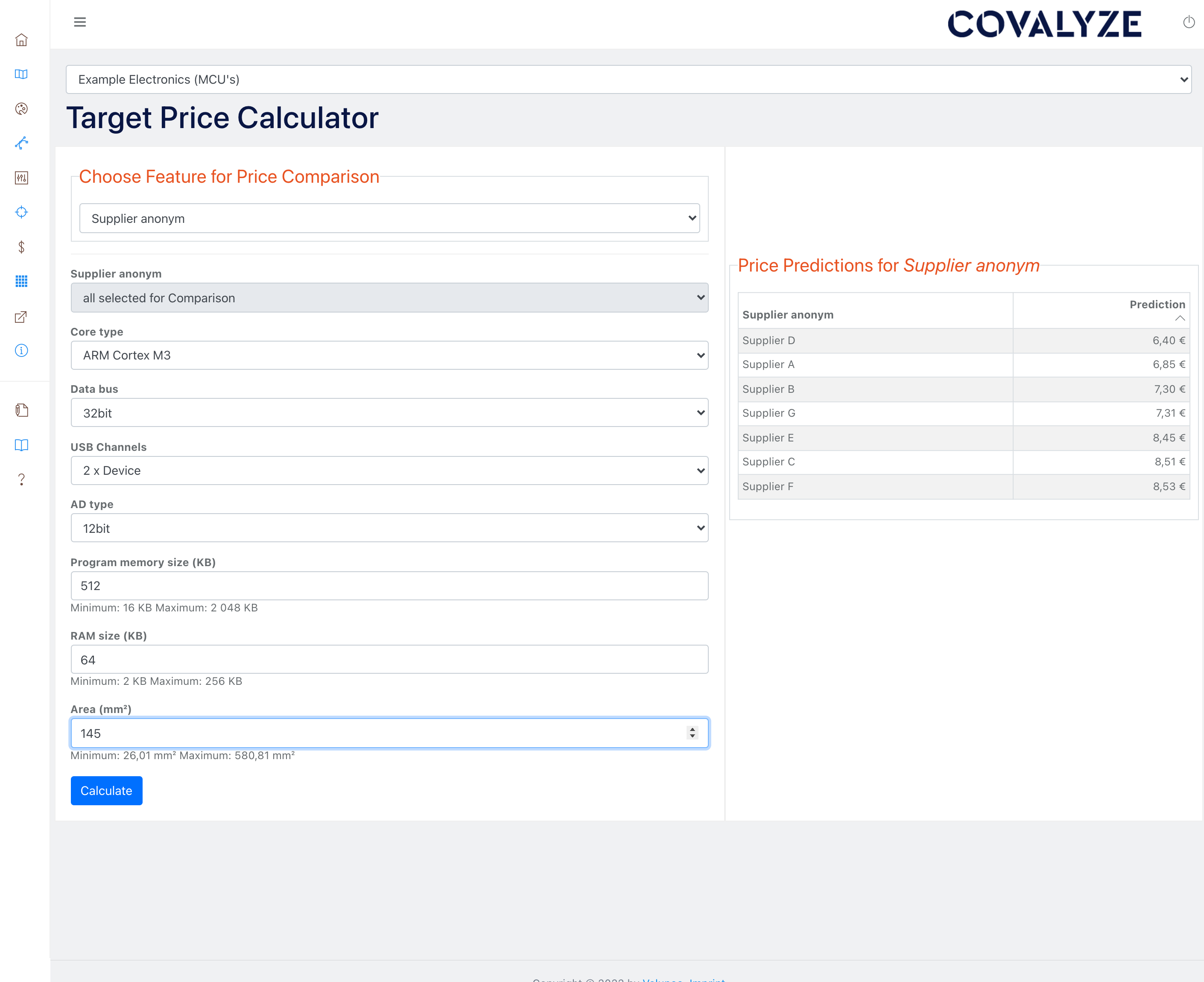 COVALYZE Software - Immediate target price calculation for any new part
