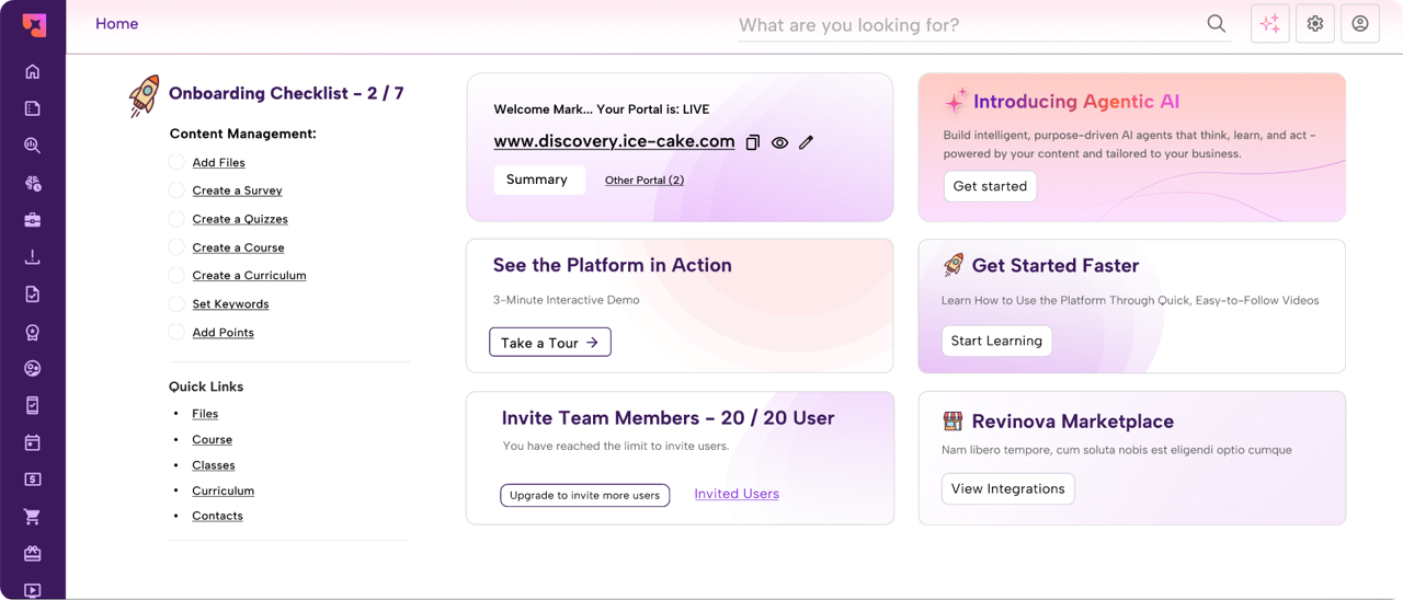 Revinova screenshot: Build intelligent, purpose-driven AI agents that think, learn, and act - powered by your content and tailored to your business.