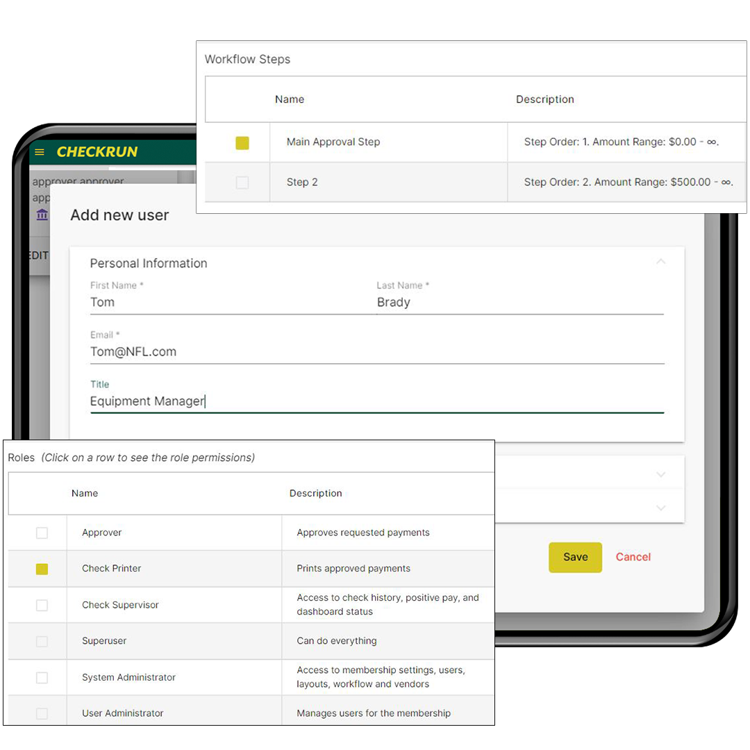 Customize approval workflows and user roles to manage payment approvals.