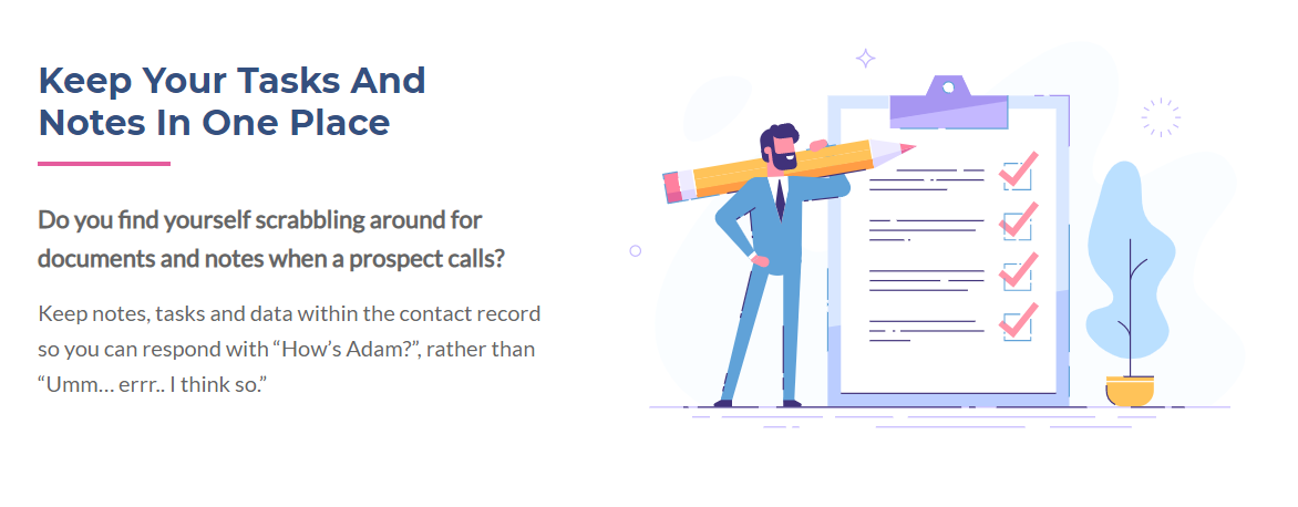 Reldesk screenshot: Notes & task feature