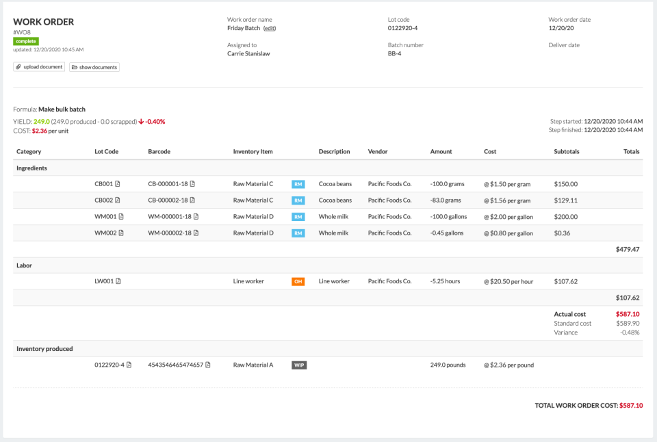 Wherefour Software - Full batch and variance costing + blended material. Produce virtually any product through flexible formula building blocks and Wherefour will track, trace and maintain lot codes for everything in inventory. You always know what you have & where it went.