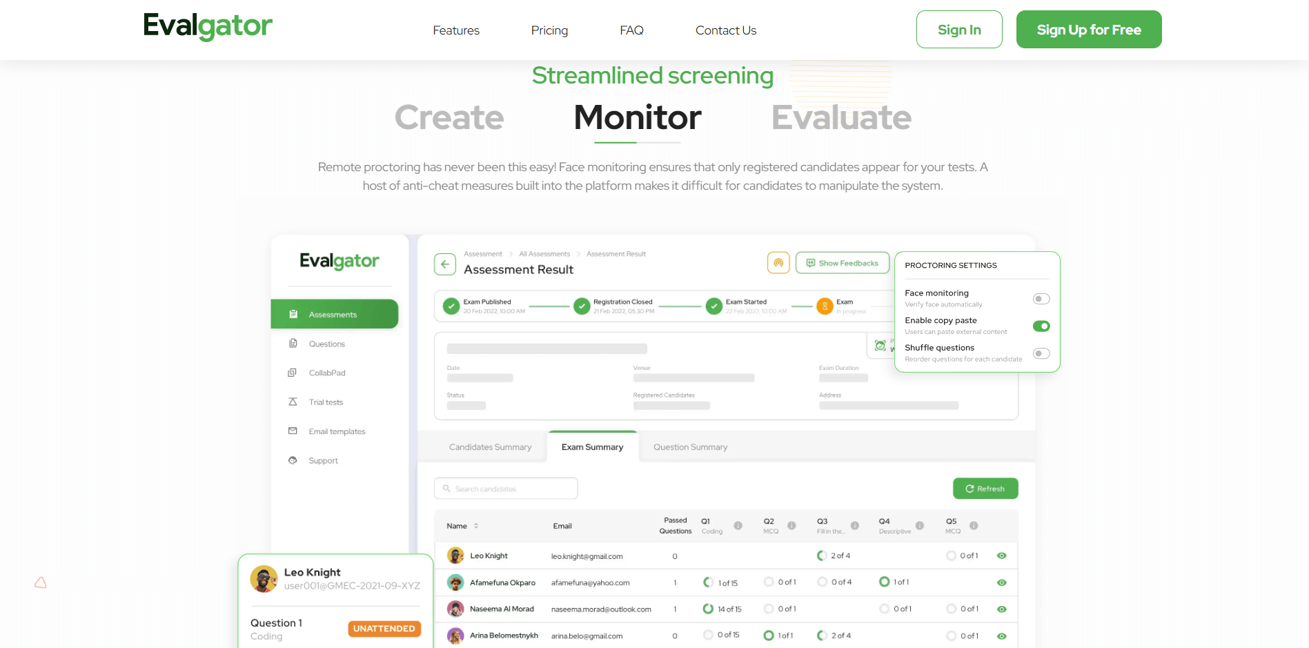 Evalgator screenshot: Evalgator screening