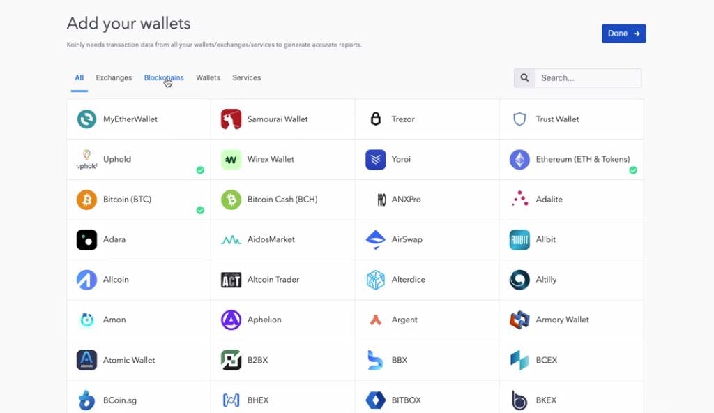 Koinly Software - Koinly add wallets