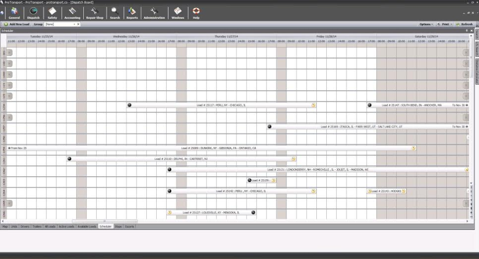 ProTransport Gantt chart scheduling screenshot