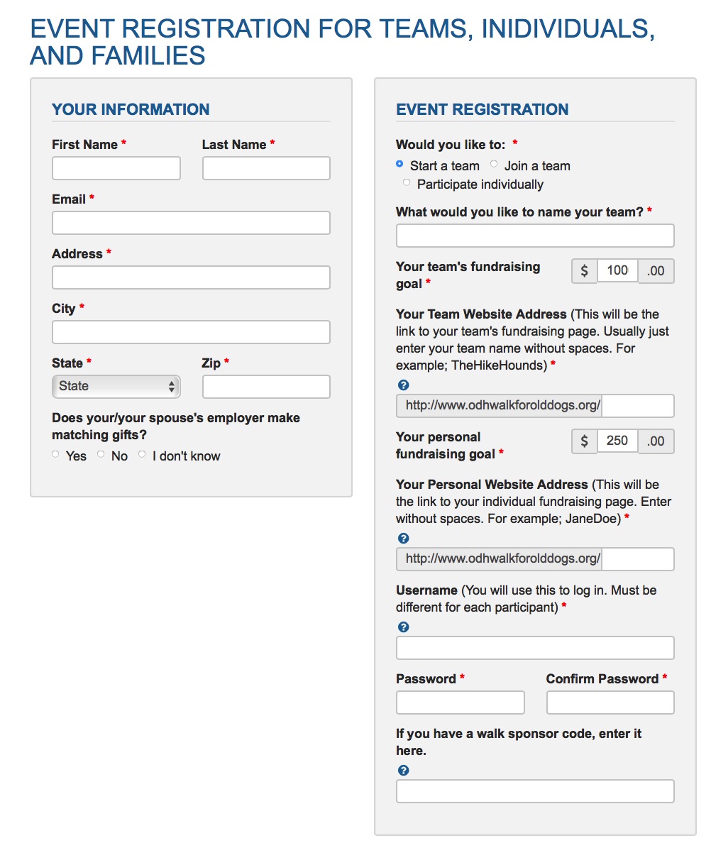 Flexible registration form