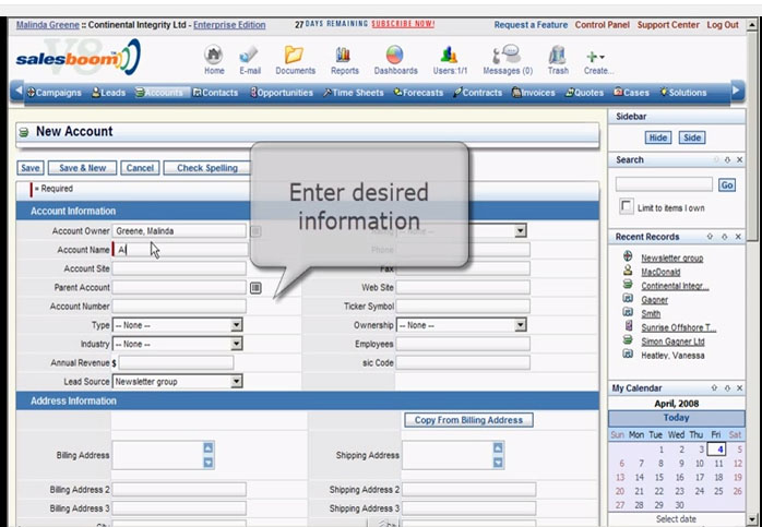 Salesboom CRM Suite Software - SalesBoom_CRM_NewAccount