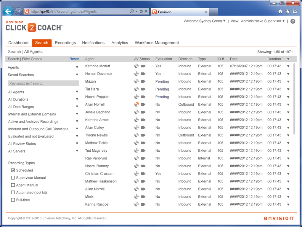 Click2Coach screenshot: Seacrh for recordings in Click2Coach