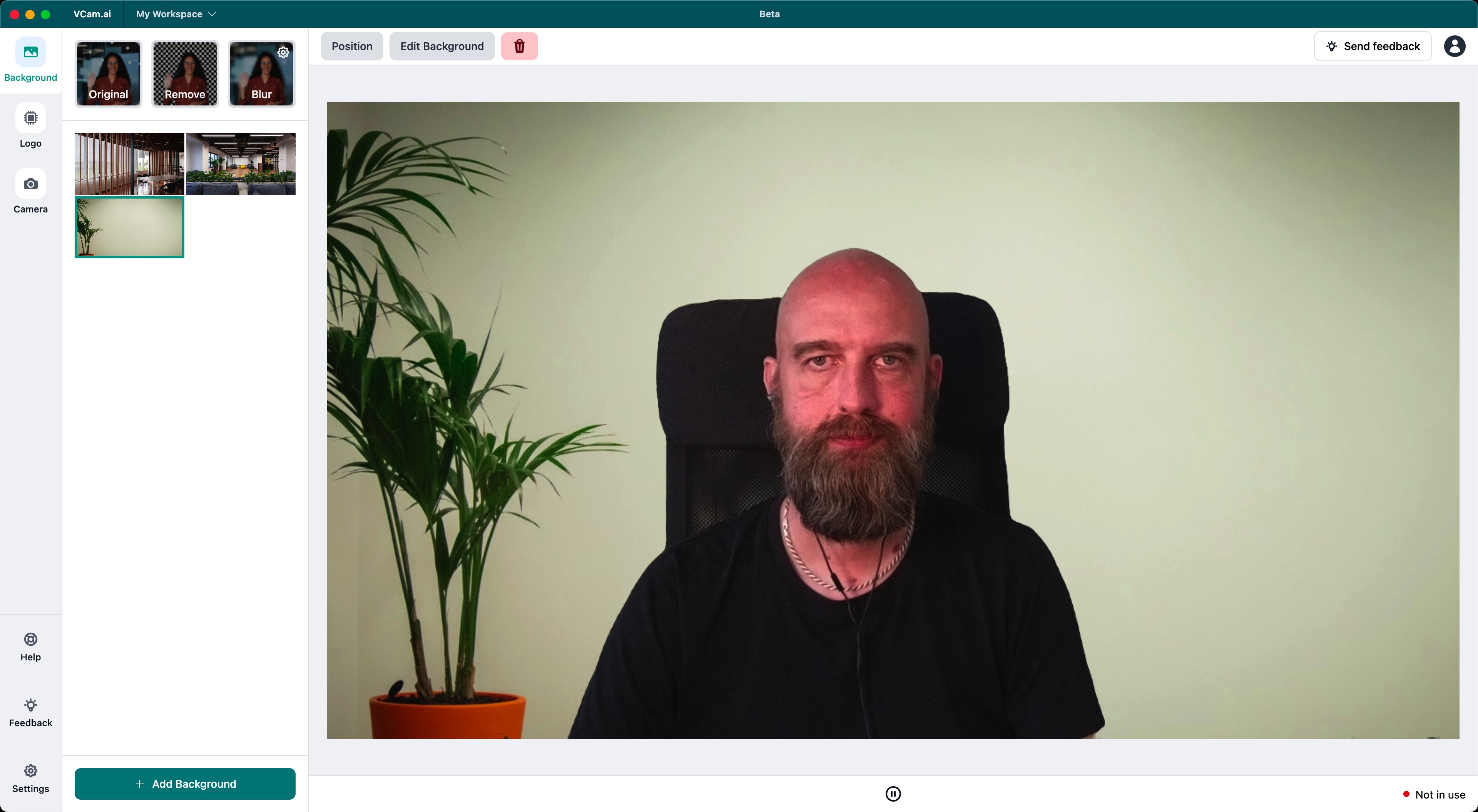 VCam screenshot: Main application with preview