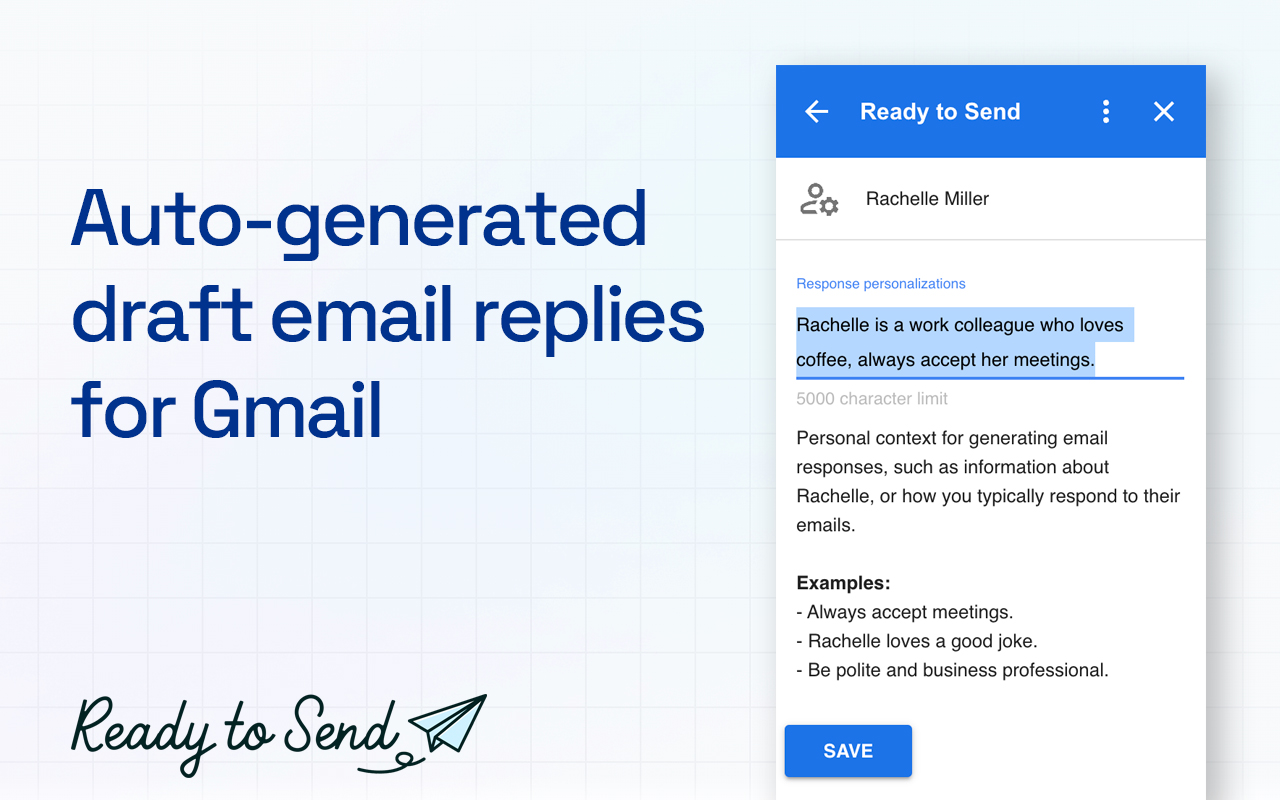 Ready to Send - auto-generated draft email replies for Gmail