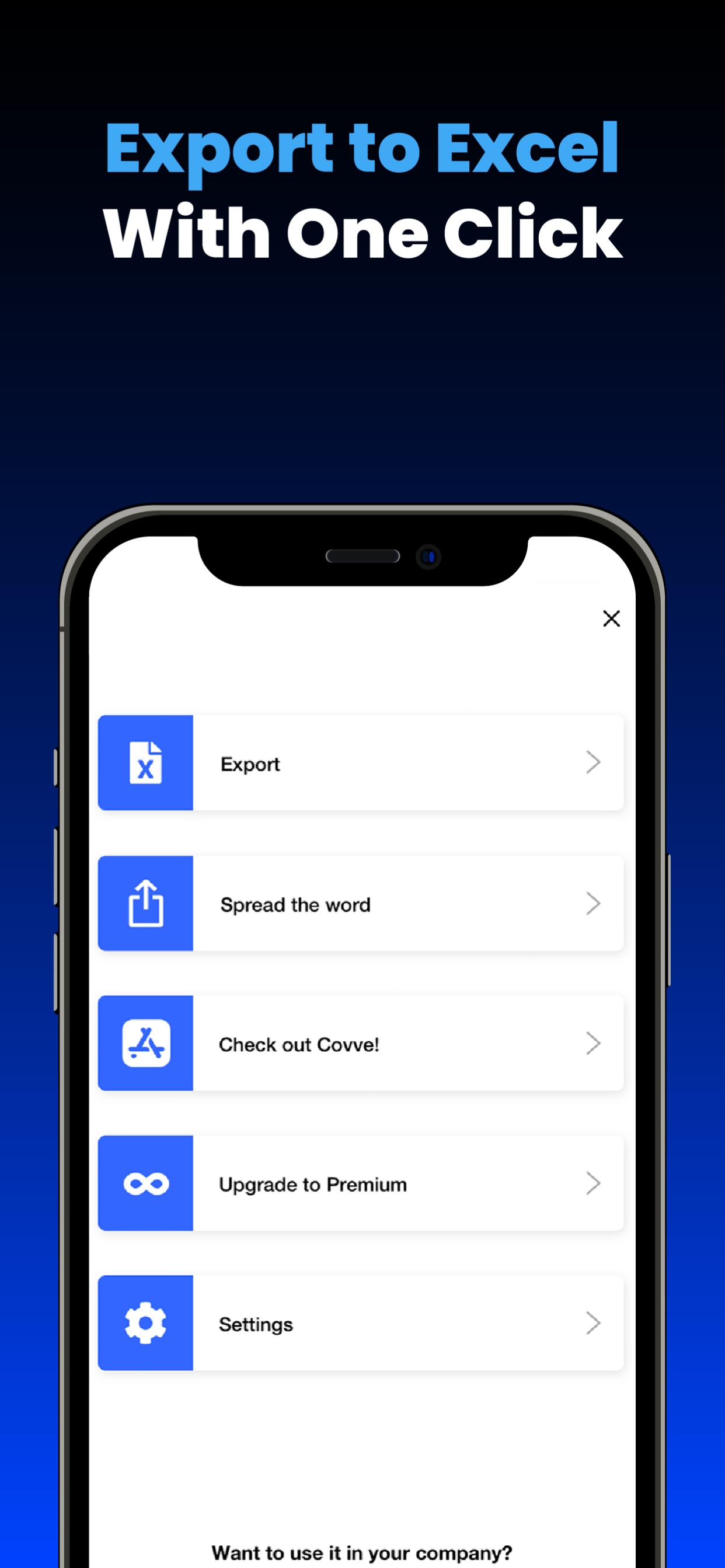 Covve Scan makes it a breeze to share business cards. You can also export your cards to Excel, Gmail, or Outlook with just a tap.