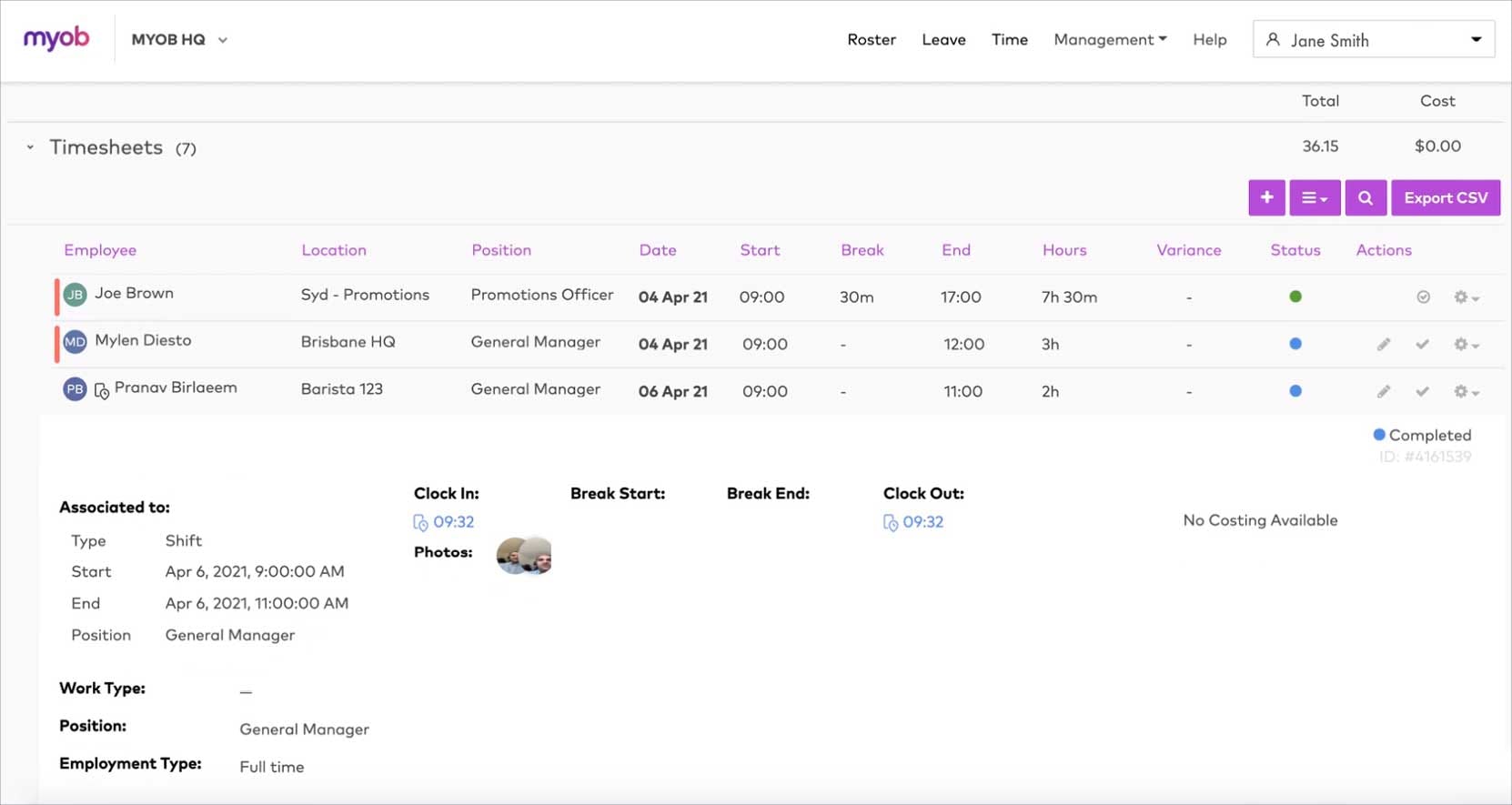 MYOB Advanced People Software - Timesheets.