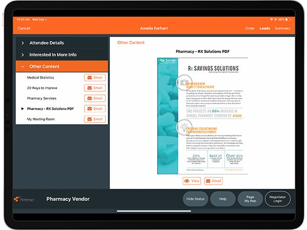 Perenso Trade Show Software - Exhibitors can share content and gather leads with the trade show booth app.